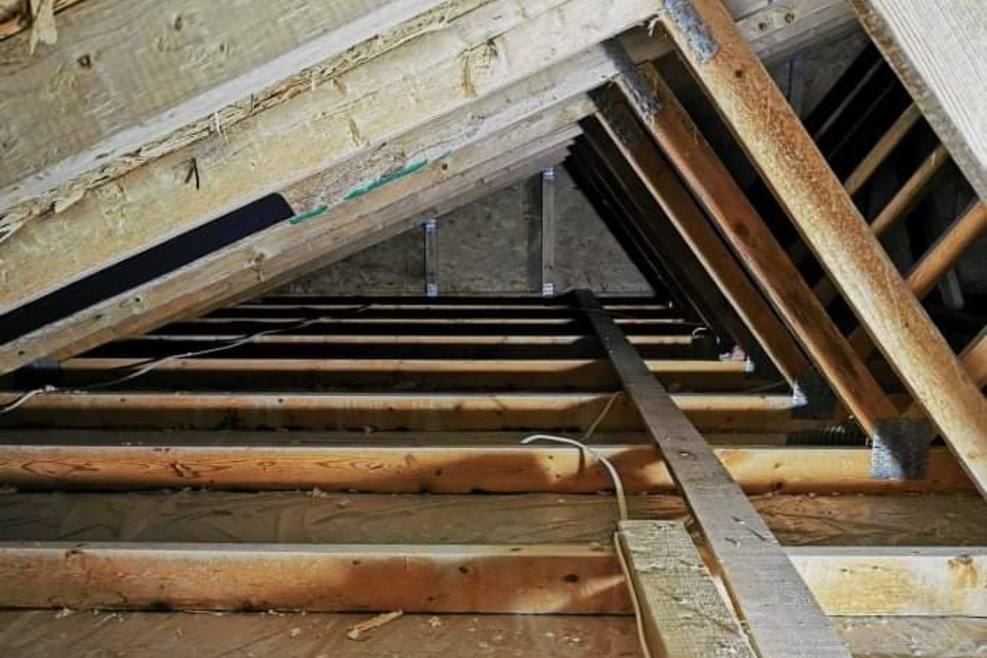 Attic interior showcasing wooden beams, relevant for attic mold removal service in Petersburg, FL.